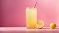 Lemonade in a glass on a pink background, fresh cool lemon infused water, cocktail, detox drink Royalty Free Stock Photo