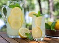 Lemonade in glass and pitcher with mint and sliced lemons Royalty Free Stock Photo