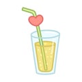 Lemonade in glass with straw. Cartoon style. Hand drawn vector illustration isolated on white background Royalty Free Stock Photo