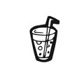 Lemonade in glass with straw cocktail. Hand drawing outline. Isolated on white background. Monochrome drawing. Vector