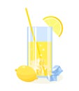 Lemonade with ice cubes and lemon on white background. Vector illustration Royalty Free Stock Photo