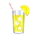 Lemonade with ice cubes and lemon on white background. Vector