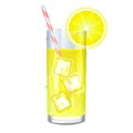 Lemonade with ice cubes and lemon on white background. Vector