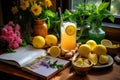 lemonade ingredients with recipe book open