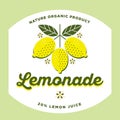 Lemonade label. Lemonade drink emblem. Lemon logo. Yellow lemons with leaves and flowers.