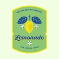 Lemonade label. Lemonade drink emblem. Lemon logo. Yellow lemon with leaves and flowers.