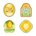 Lemonade label. Natural drink badges with citrus juice. Fresh organic product with yellow lemon fruit. Summer delicious