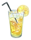 Lemonade with lemon. Image of a drink. Watercolor illustration.