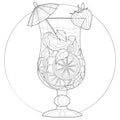 Lemonade with lemon, peach and strawberries. Cocktail with an umbrella.Sweets.Coloring book antistress for children and adults Royalty Free Stock Photo