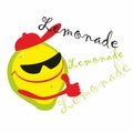 Lemonade. Lettering. Cartoon lemon man invites you to drink a wonderful cool drink.