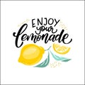 Lemonade lettering with lemon label. Brush calligraphy of word lemonade.