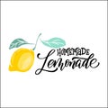 Lemonade lettering with lemon label. Brush calligraphy of word lemonade.