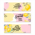 Lemonade lettering with lemon label. Brush calligraphy of word lemonade.