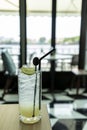 Lemonade looks delicious, cool and refreshing in a classic style cafe by the river. The atmosphere is pleasant to sit and listen Royalty Free Stock Photo