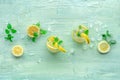 Lemonade with mint. Lemon water drink with ice. Two glasses and lemons Royalty Free Stock Photo