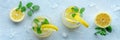 Lemonade with mint panorama. Lemon water drink with ice. Two glasses Royalty Free Stock Photo