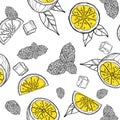 Lemonade, mojito seamless pattern. Cute tropical citrus fruits background set with simple design for summer.