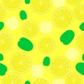 Lemonade pattern. Seamless background for coctails with ice and leaves.