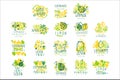Lemonade, 100 percent pure lemon set for label design, hand drawn colorful vector Illustrations Royalty Free Stock Photo