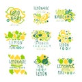 Lemonade, 100 percent pure lemon set for label design, hand drawn colorful vector Illustrations Royalty Free Stock Photo