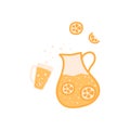 Lemonade pitcher isolated graphic element. Hand drawn lemonade pitcher with glass of lemonade cute illustration.
