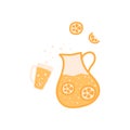 Lemonade pitcher isolated graphic element. Hand drawn lemonade pitcher with glass of lemonade vector illustration.