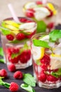 Lemonade with raspberry and lemon Royalty Free Stock Photo