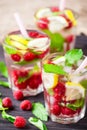 Lemonade with raspberry and lemon Royalty Free Stock Photo