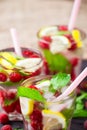 Lemonade with raspberry and lemon Royalty Free Stock Photo