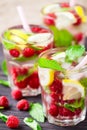 Lemonade with raspberry and lemon Royalty Free Stock Photo