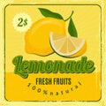 Lemonade retro poster. Brochure marketing placard with fresh lemon juice vector restaurant marketing design