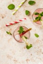 Lemonade with rhubarb, mint and lime. Royalty Free Stock Photo