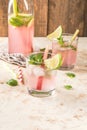 Lemonade with rhubarb, mint and lime. Royalty Free Stock Photo