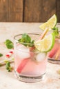 Lemonade with rhubarb, mint and lime. Royalty Free Stock Photo