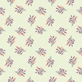 Lemonade seamless pattern with purple leaves and pink lemons abstract food print. Light grey background Royalty Free Stock Photo