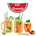 Lemonade series with flat style mason jars. Royalty Free Stock Photo
