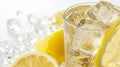 lemonade soda with ice cubes and bubbles on white background . Generative Ai Royalty Free Stock Photo