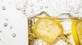 lemonade soda with ice cubes and bubbles on white background . Generative Ai Royalty Free Stock Photo