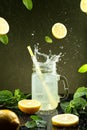 Lemonade splash  on dark background Royalty Free Stock Photo