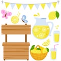 Lemonade stand and lemon juice set. Vector illustration