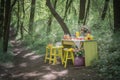 lemonade stand in a picturesque forest setting