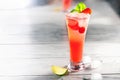 lemonade strawberry in glass on table