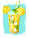 Lemonade. Vector illustration with glass of summer drink