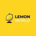 Lemonade world logo. Logotype with bright fresh lemon. Summer drawing for a smoothies shop