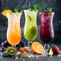 lemonades multicolor vitamins refreshing Summer cold drink and cocktail. Healthy drinks