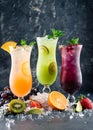 lemonades multicolor vitamins refreshing Summer cold drink and cocktail. Healthy drinks