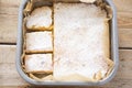 Lemond curd cake  squares with icing sugar Royalty Free Stock Photo