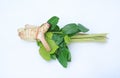 Lemongrass, galangal and leaf of bergamot kaffir lime on white background Royalty Free Stock Photo