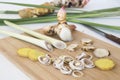 Lemongrass slice ,ginger and galangal herbal vegetarian local of asia