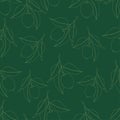 Seamless pattern with lemons. Line drawing isolated on dark green background. Fresh Fruits with leaves. Summer design. Royalty Free Stock Photo